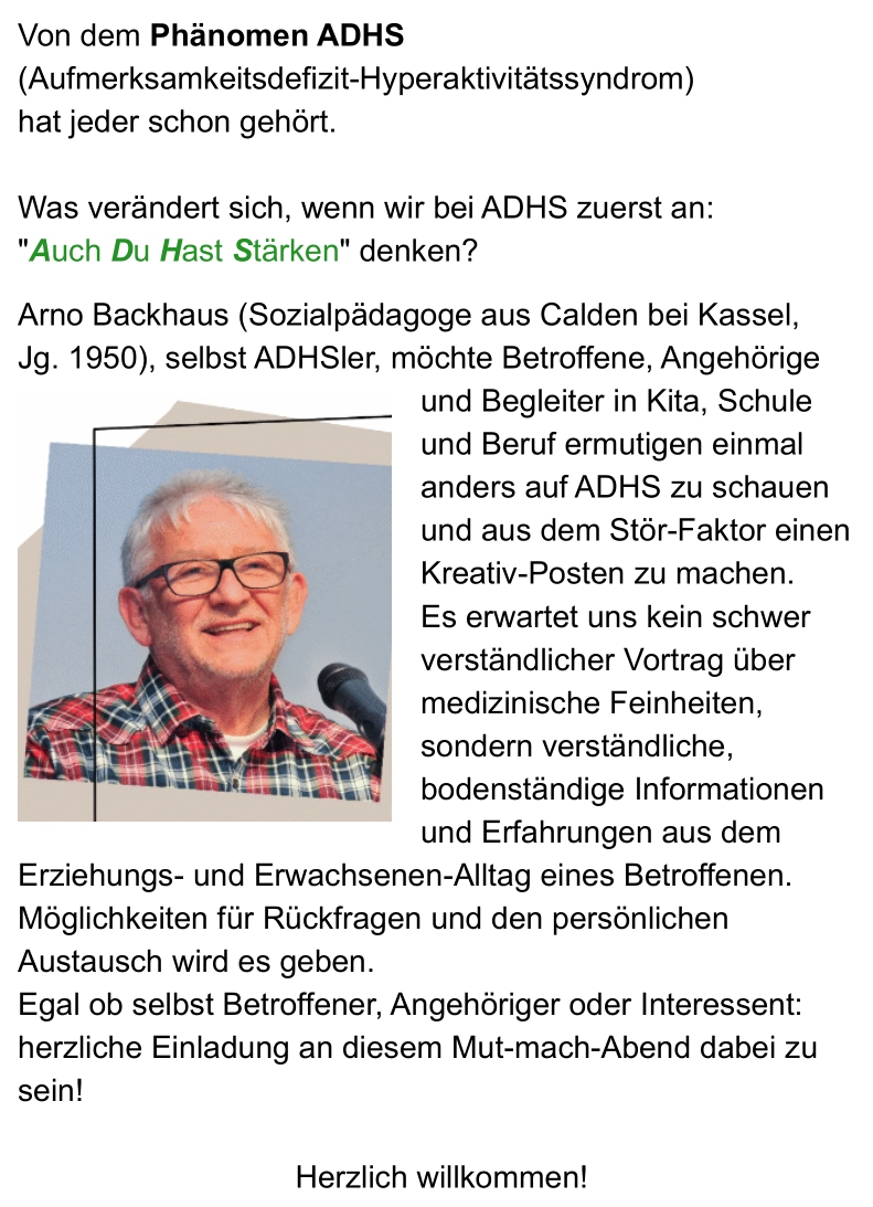 Vortrag Arno Backhaus über ADHS 27.05.2026